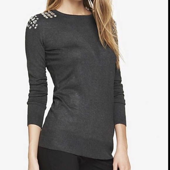 Express Tops - NWT Express Gray Jeweled Shoulder Tunic Top
